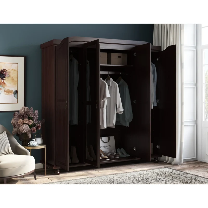 Palace Imports Kyle Armoire 4 portes 100 % en bois massif avec portes en bois massif ou portes miroir