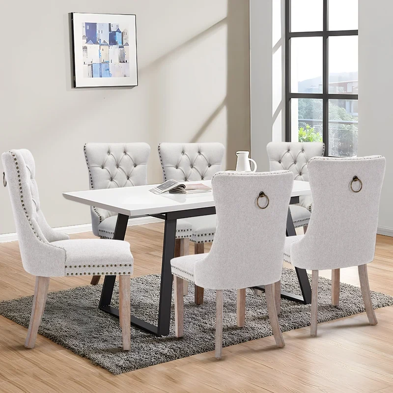 Chaise de salle à manger capitonnée en velours avec pieds en bois massif, lot de 6