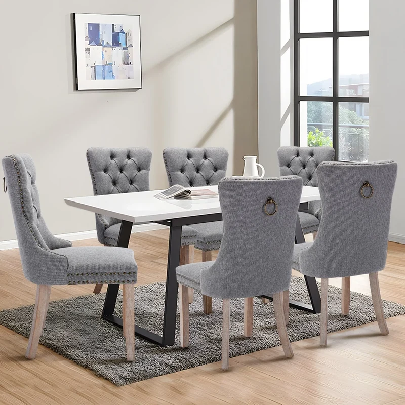Chaise de salle à manger capitonnée en velours avec pieds en bois massif, lot de 6