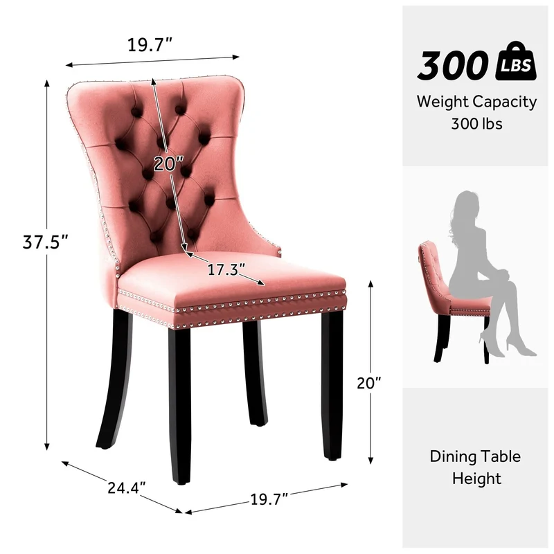 Chaise de salle à manger capitonnée en velours avec pieds en bois massif, lot de 6