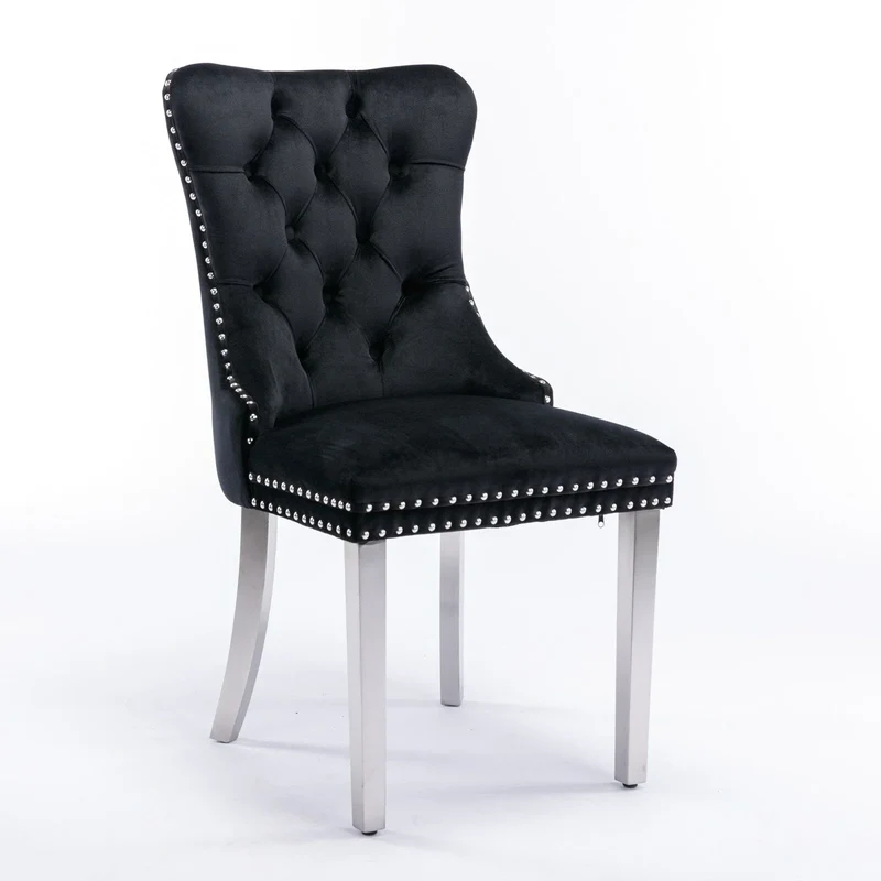 Chaise de salle à manger capitonnée en velours avec pieds en bois massif, lot de 6