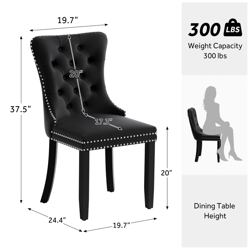 Chaise de salle à manger capitonnée en velours avec pieds en bois massif, lot de 6