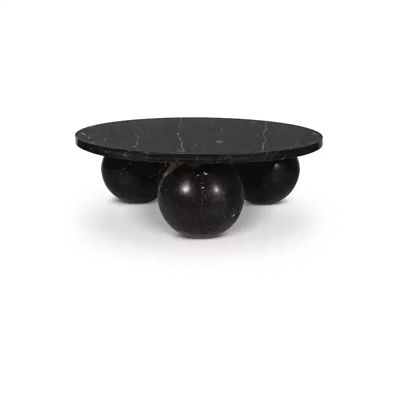 Table basse ronde en marbre avec pieds sphériques, multicolore, 4 places