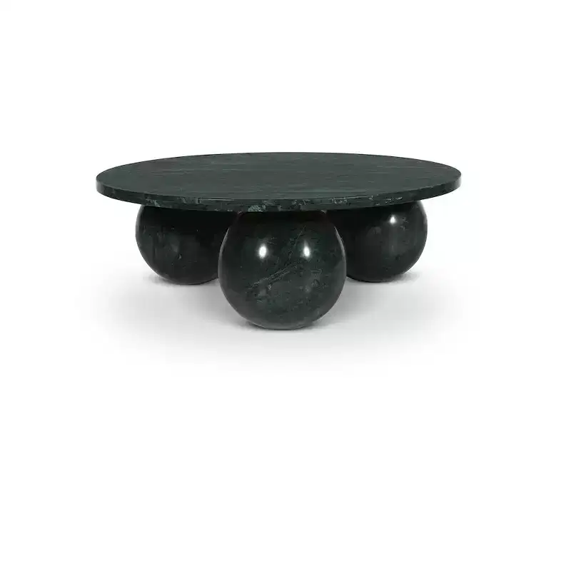 Table basse ronde en marbre avec pieds sphériques, multicolore, 4 places