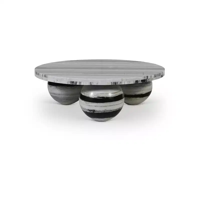 Table basse ronde en marbre avec pieds sphériques, multicolore, 4 places