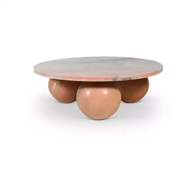 Table basse ronde en marbre avec pieds sphériques, multicolore, 4 places