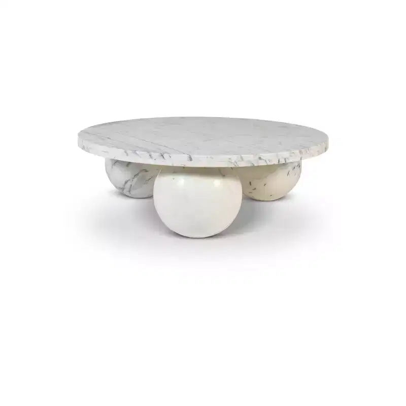 Table basse ronde en marbre avec pieds sphériques, multicolore, 4 places