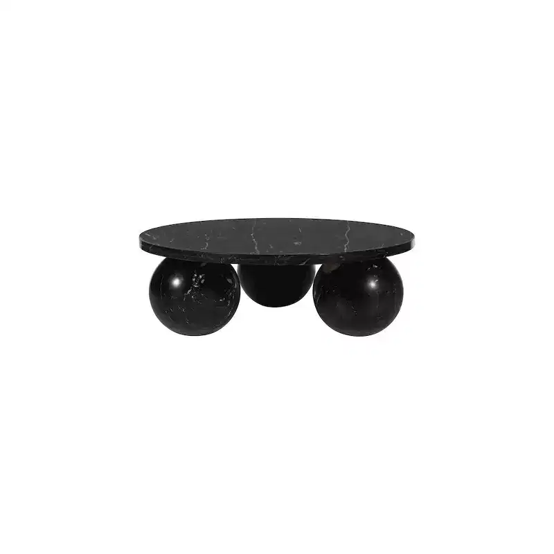 Table basse ronde en marbre avec pieds sphériques, multicolore, 4 places