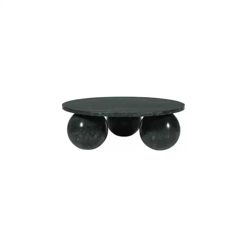 Table basse ronde en marbre avec pieds sphériques, multicolore, 4 places