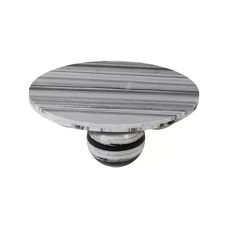 Table basse ronde en marbre avec pieds sphériques, multicolore, 4 places