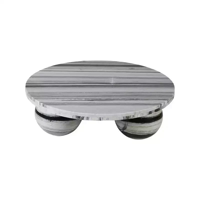 Table basse ronde en marbre avec pieds sphériques, multicolore, 4 places