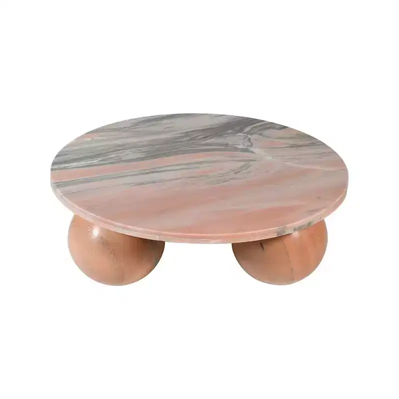 Table basse ronde en marbre avec pieds sphériques, multicolore, 4 places