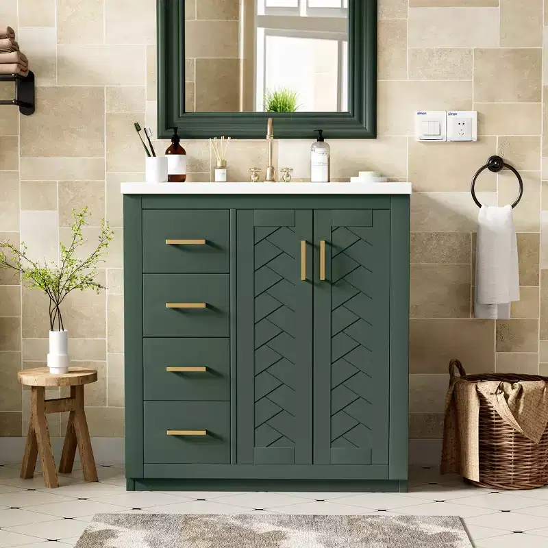 Meuble-lavabo de salle de bain à évier simple de 76 cm avec armoire et 3 tiroirs – Noir / Bleu / Vert / Indigo / Blanc