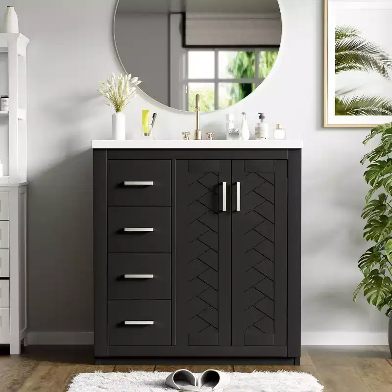 Meuble-lavabo de salle de bain à évier simple de 76 cm avec armoire et 3 tiroirs – Noir / Bleu / Vert / Indigo / Blanc