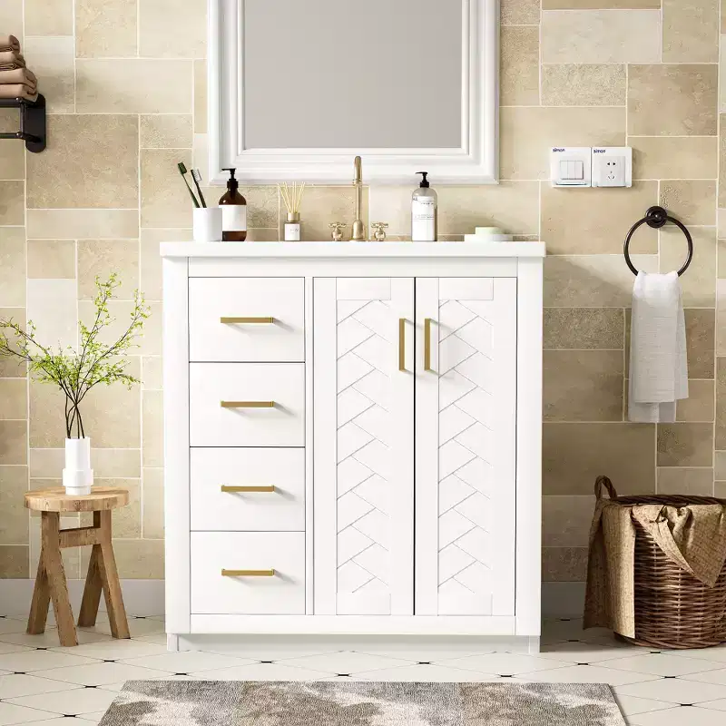 Meuble-lavabo de salle de bain à évier simple de 76 cm avec armoire et 3 tiroirs – Noir / Bleu / Vert / Indigo / Blanc