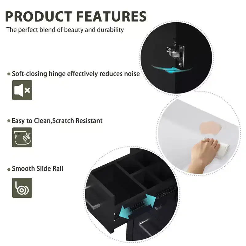 Meuble-lavabo de salle de bain à évier simple de 76 cm avec armoire et 3 tiroirs – Noir / Bleu / Vert / Indigo / Blanc