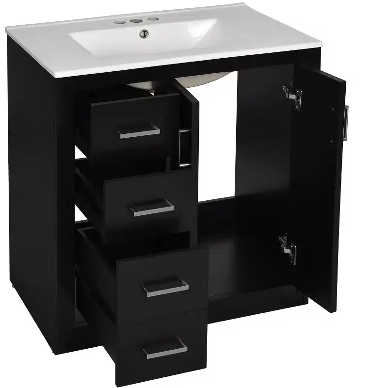 Meuble-lavabo de salle de bain à évier simple de 76 cm avec armoire et 3 tiroirs – Noir / Bleu / Vert / Indigo / Blanc