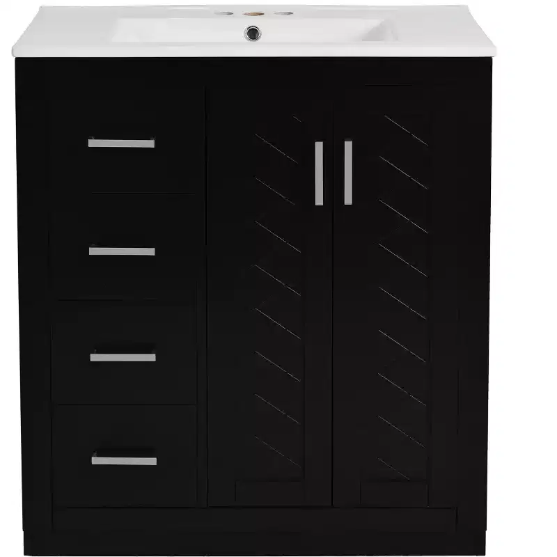 Meuble-lavabo de salle de bain à évier simple de 76 cm avec armoire et 3 tiroirs – Noir / Bleu / Vert / Indigo / Blanc