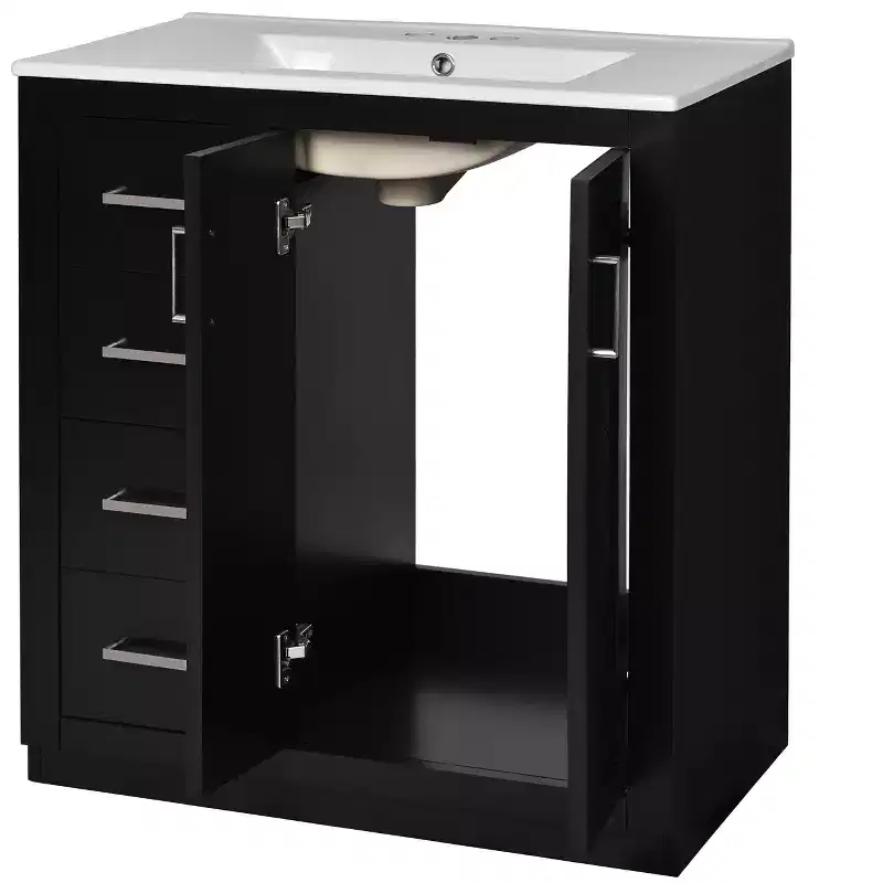 Meuble-lavabo de salle de bain à évier simple de 76 cm avec armoire et 3 tiroirs – Noir / Bleu / Vert / Indigo / Blanc