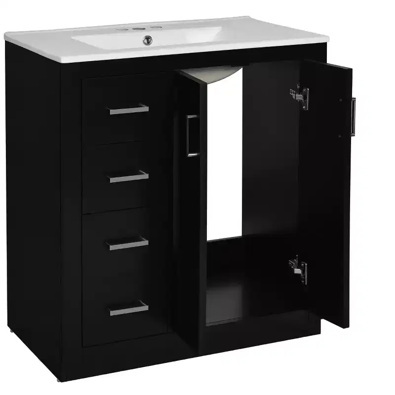 Meuble-lavabo de salle de bain à évier simple de 76 cm avec armoire et 3 tiroirs – Noir / Bleu / Vert / Indigo / Blanc