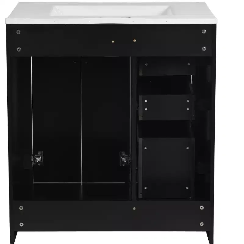Meuble-lavabo de salle de bain à évier simple de 76 cm avec armoire et 3 tiroirs – Noir / Bleu / Vert / Indigo / Blanc