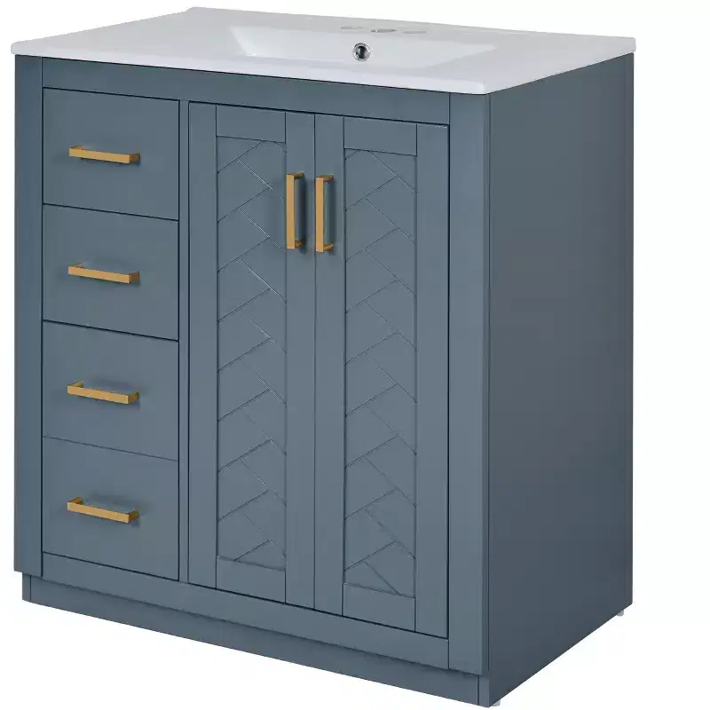 Meuble-lavabo de salle de bain à évier simple de 76 cm avec armoire et 3 tiroirs – Noir / Bleu / Vert / Indigo / Blanc