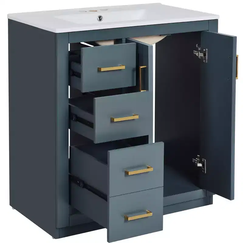 Meuble-lavabo de salle de bain à évier simple de 76 cm avec armoire et 3 tiroirs – Noir / Bleu / Vert / Indigo / Blanc