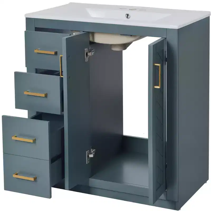 Meuble-lavabo de salle de bain à évier simple de 76 cm avec armoire et 3 tiroirs – Noir / Bleu / Vert / Indigo / Blanc