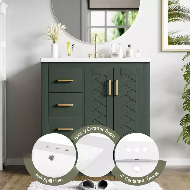 Meuble-lavabo de salle de bain à évier simple de 76 cm avec armoire et 3 tiroirs – Noir / Bleu / Vert / Indigo / Blanc