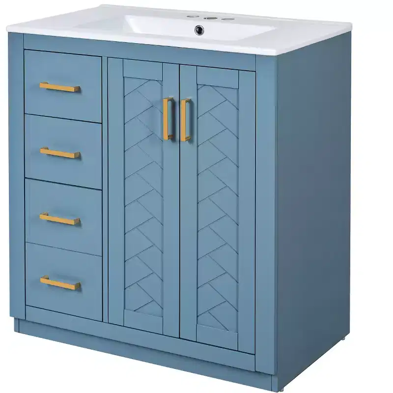 Meuble-lavabo de salle de bain à évier simple de 76 cm avec armoire et 3 tiroirs – Noir / Bleu / Vert / Indigo / Blanc