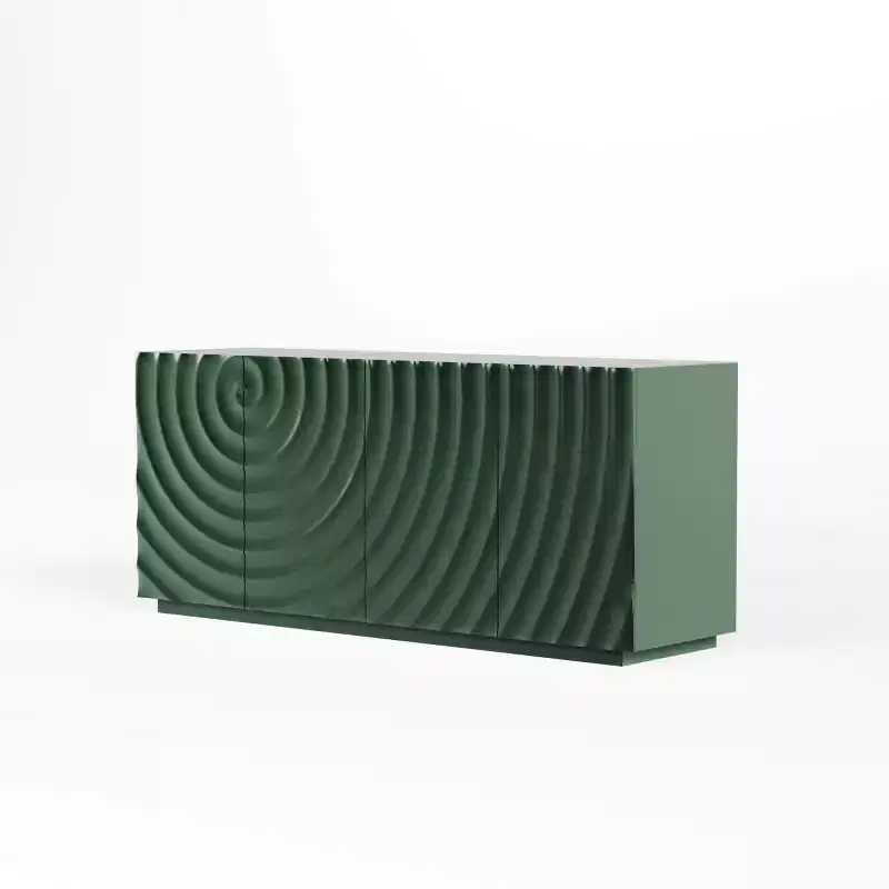 Buffet bas moderne en spirale, meuble d'entrée artistique discret avec portes texturées 3D ondulées