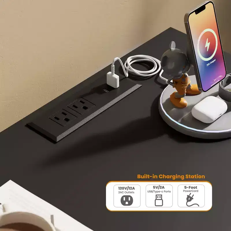 Commode 9 tiroirs pour chambre à coucher, Meuble de rangement avec station de recharge et lumières LED, Double armoire de rangement en bois, Meuble TV commode moderne
