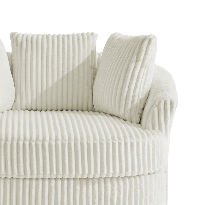 Lot de 2 fauteuils pivotants ronds surdimensionnés en velours côtelé moelleux de 43 po de large avec oreillers