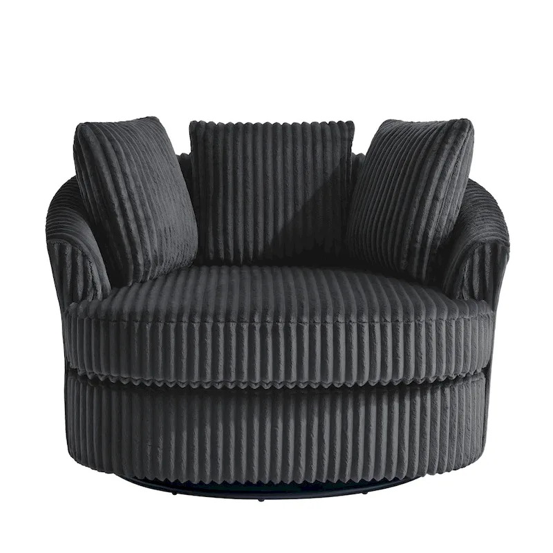 Lot de 2 fauteuils pivotants ronds surdimensionnés en velours côtelé moelleux de 43 po de large avec oreillers