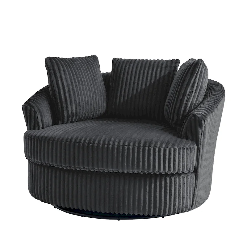 Lot de 2 fauteuils pivotants ronds surdimensionnés en velours côtelé moelleux de 43 po de large avec oreillers