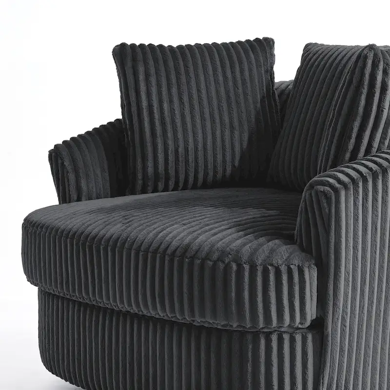 Lot de 2 fauteuils pivotants ronds surdimensionnés en velours côtelé moelleux de 43 po de large avec oreillers