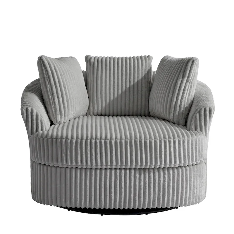 Lot de 2 fauteuils pivotants ronds surdimensionnés en velours côtelé moelleux de 43 po de large avec oreillers