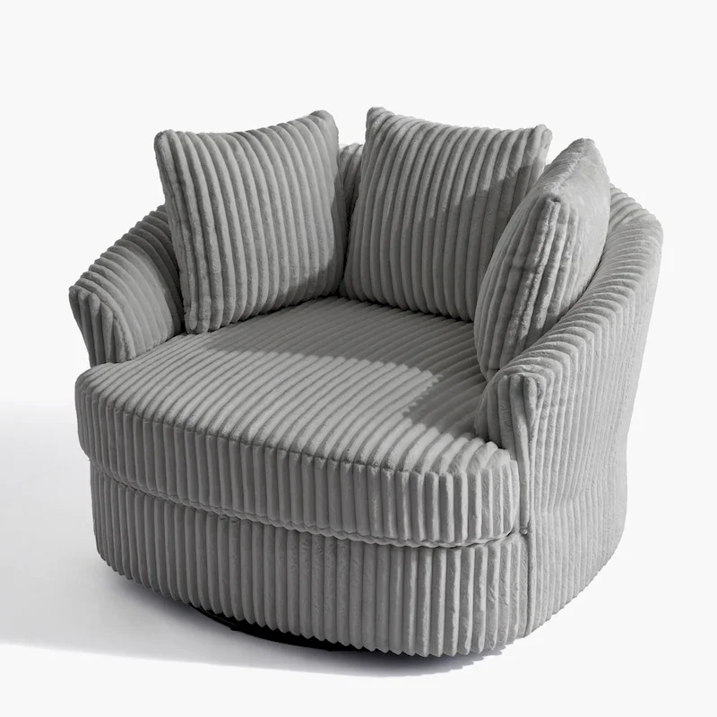 Lot de 2 fauteuils pivotants ronds surdimensionnés en velours côtelé moelleux de 43 po de large avec oreillers