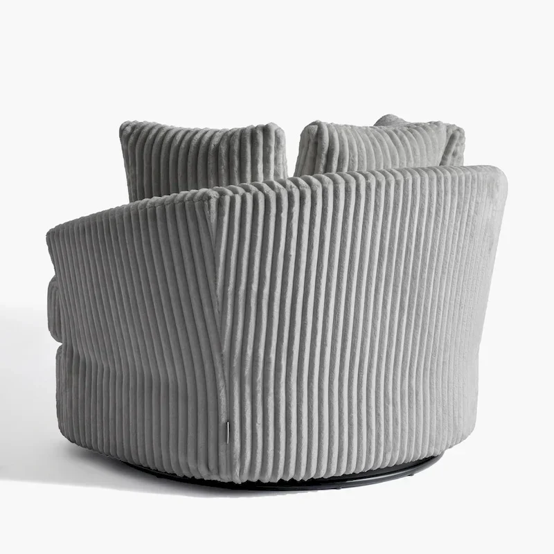 Lot de 2 fauteuils pivotants ronds surdimensionnés en velours côtelé moelleux de 43 po de large avec oreillers