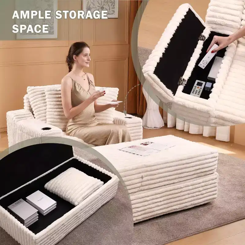Chaise longue surdimensionnée d'intérieur avec pouf de rangement, canapé-lit en velours côtelé avec 3 oreillers, fauteuil de canapé convertible une place