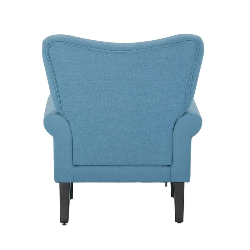 Fauteuil d'appoint moderne Erommy, fauteuil à dossier haut, canapé simple en tissu rembourré avec boutons et pieds en bois pour salon
