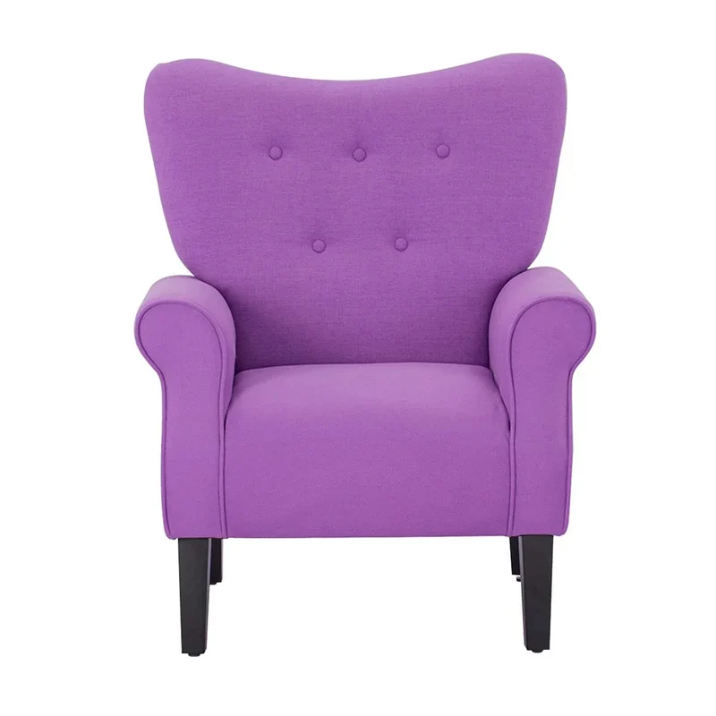 Fauteuil d'appoint moderne Erommy, fauteuil à dossier haut, canapé simple en tissu rembourré avec boutons et pieds en bois pour salon