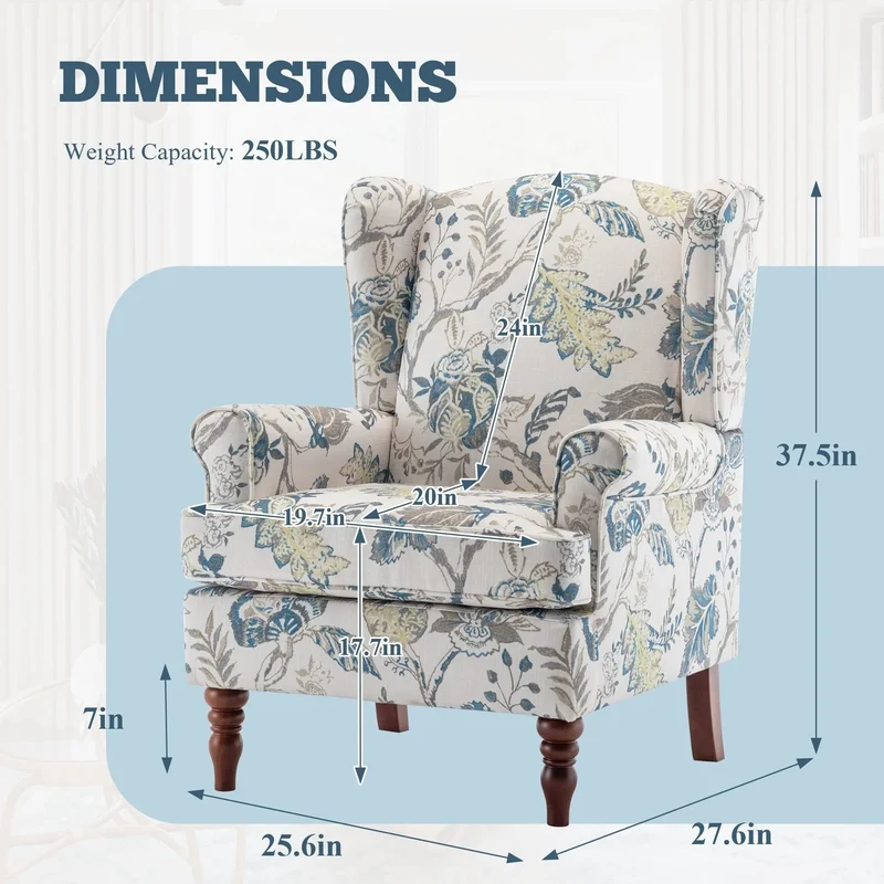 Fauteuil d'appoint moderne Erommy, fauteuil à dossier haut, canapé simple en tissu rembourré avec boutons et pieds en bois pour salon