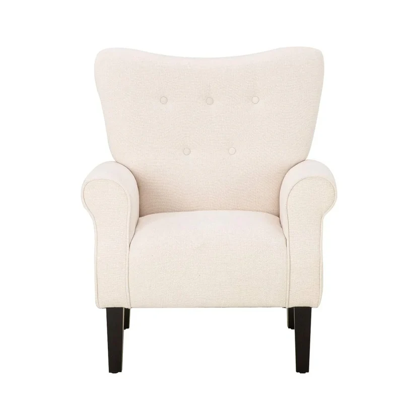Fauteuil d'appoint moderne Erommy, fauteuil à dossier haut, canapé simple en tissu rembourré avec boutons et pieds en bois pour salon