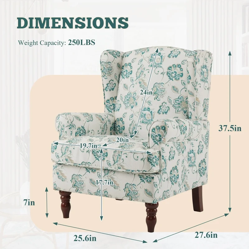 Fauteuil d'appoint moderne Erommy, fauteuil à dossier haut, canapé simple en tissu rembourré avec boutons et pieds en bois pour salon