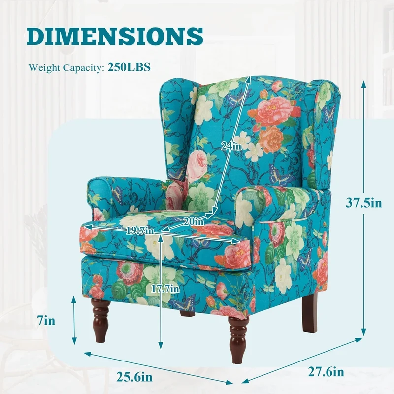 Fauteuil d'appoint moderne Erommy, fauteuil à dossier haut, canapé simple en tissu rembourré avec boutons et pieds en bois pour salon