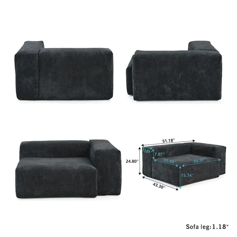 Grand canapé modulaire sectionnel en velours côtelé, en forme de U, 4 places avec 2 poufs et 5 oreillers