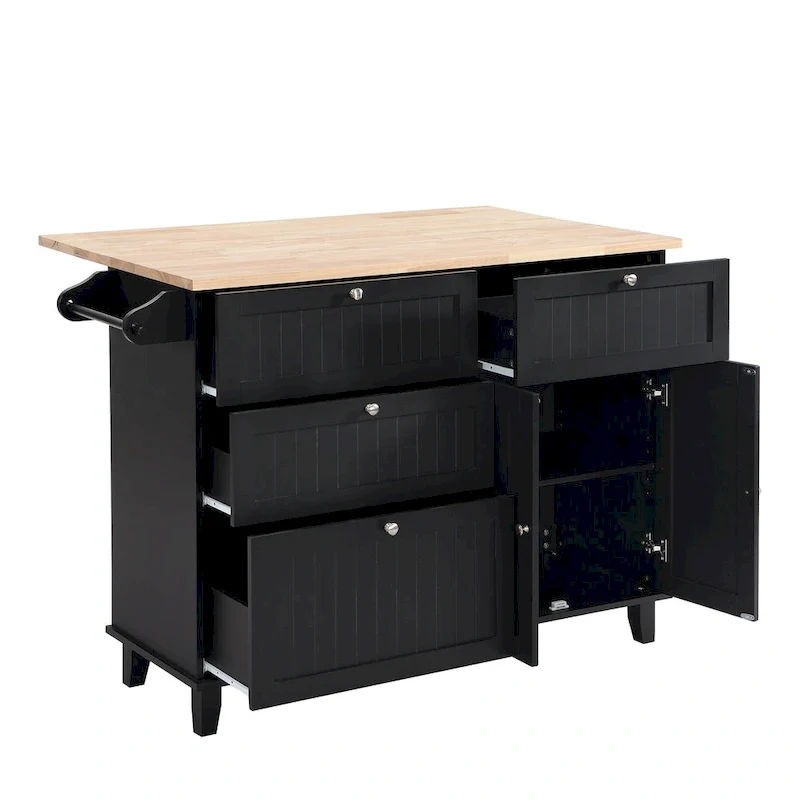 Ensemble d'îlot de cuisine TOPMAX avec abattant et 2 tabourets, ensemble de table à manger avec étagère réglable, tiroirs et porte-serviettes