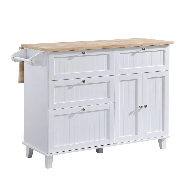 Ensemble d'îlot de cuisine TOPMAX avec abattant et 2 tabourets, ensemble de table à manger avec étagère réglable, tiroirs et porte-serviettes