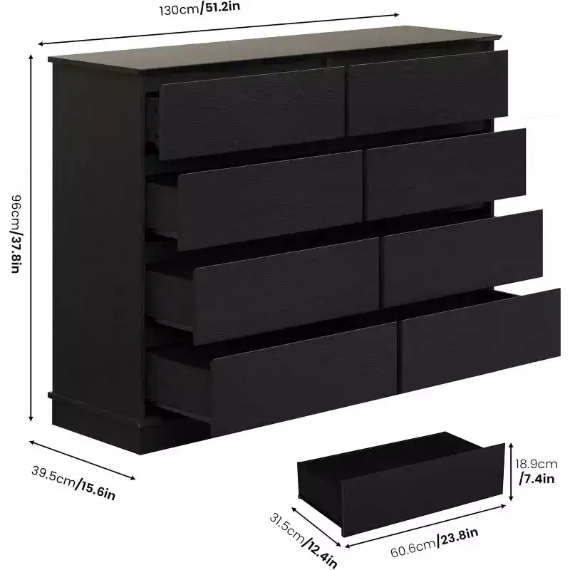 Armoire de rangement à 8 tiroirs, commode à tiroirs profonds, grand placard à plateau large pour salon, couloir, chambre d'enfants